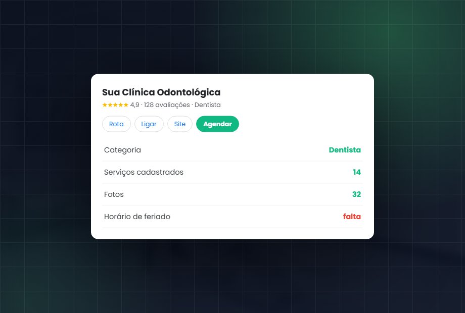 Perfil da clínica no Google com fotos de fachada, recepção, consultório e equipe conferidas