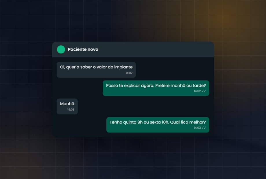 Triagem no WhatsApp: a IA cobre as perguntas objetivas e a secretária entra quando aparece medo, dúvida de preço ou silêncio depois do orçamento.